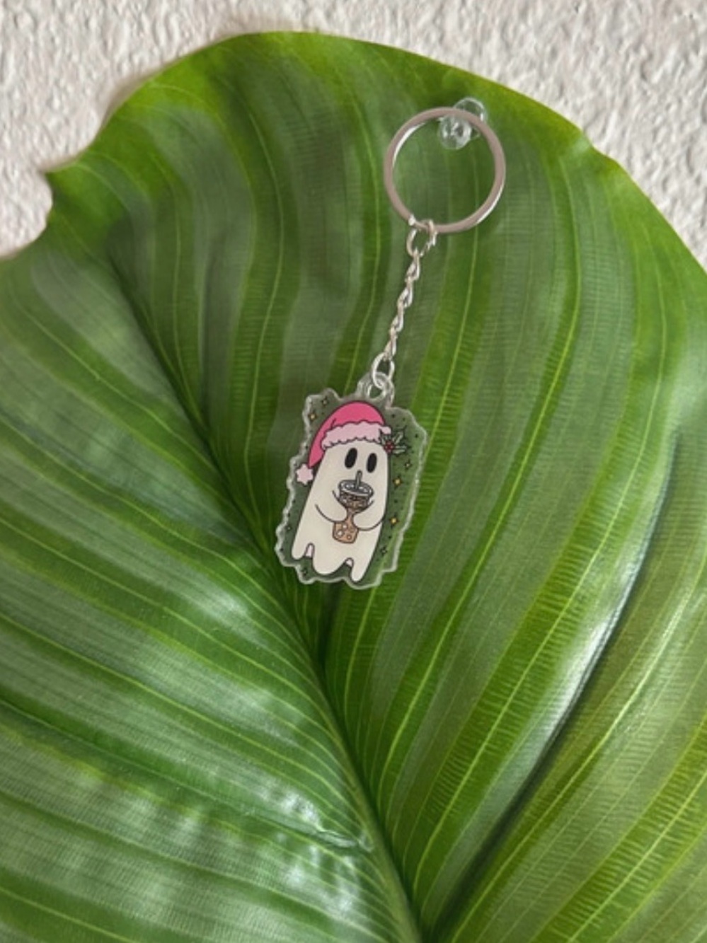 Cute Ghost Keychain with Santa Hat